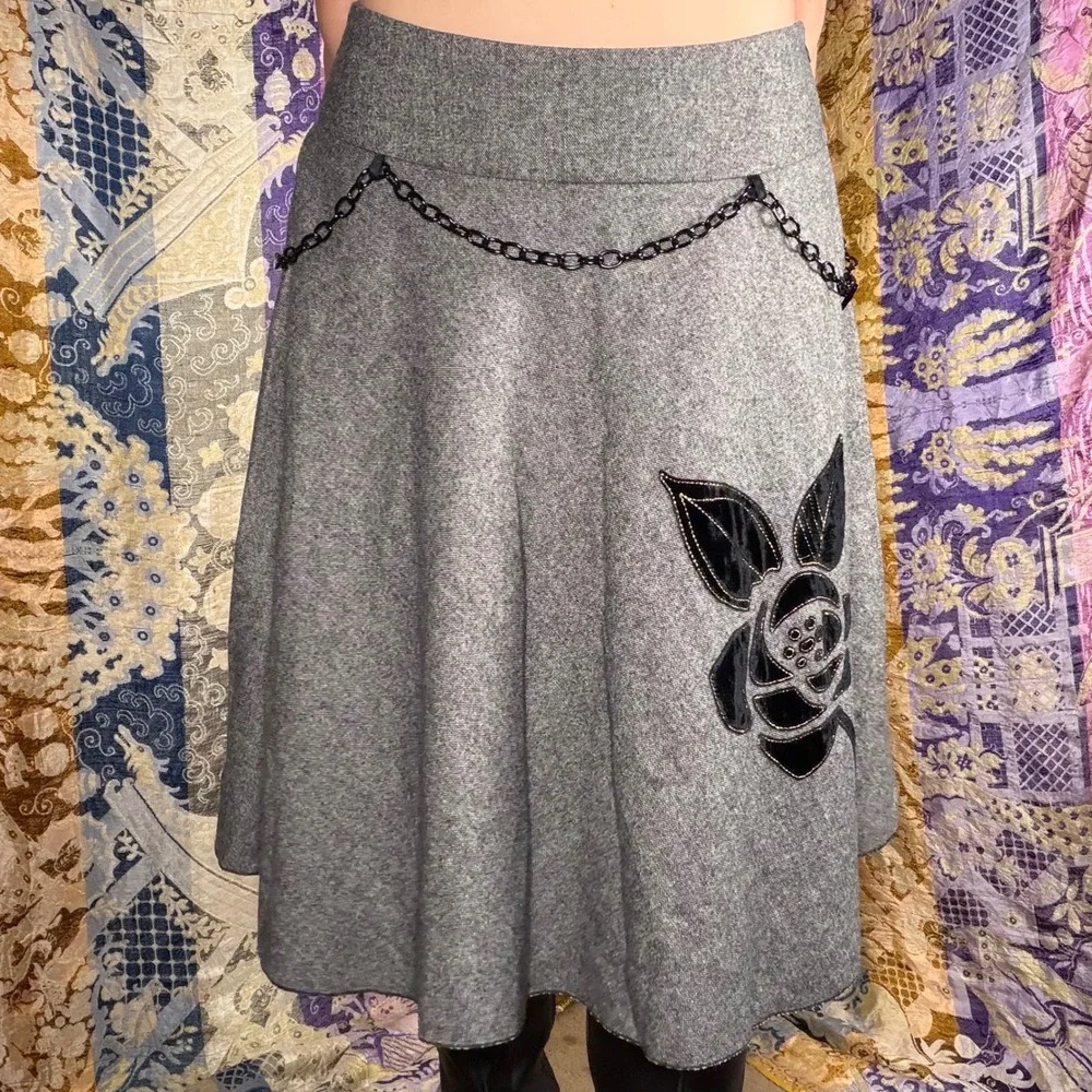 Wool Blend Steam Punk Velvet Floral Goth Fairy A-Line Knee Length Skirt Size M